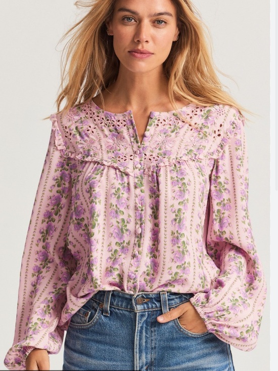 LoveShackFancy Tops - LoveShackFancy Sanderson Pink Floral Blouse